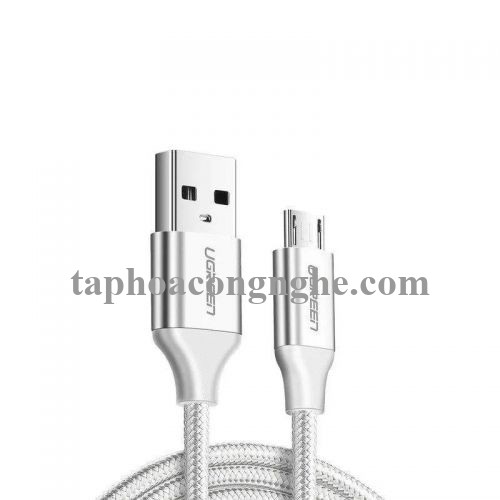 Ugreen 60149 25cm QC3.0 màu trắng đầu bọc nhôm chống nhiễu cáp Micro sang USB 2.0 sạc và truyền dữ liệu từ máy tính ra điện thoại dài 0.25m US290 30060149